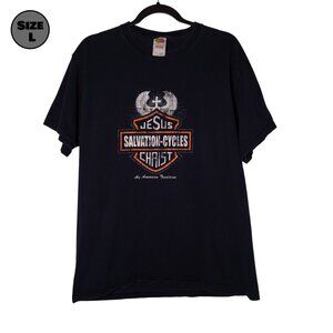 Jesus Salvation-Cycles Christ USED Shirt (FADING, L, Black, Y2K, Motorcycles)